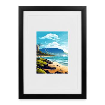 Montagne de la Table Afrique du Sud Affiche de voyage souvenir - Affiche encadrée (27 × 37 cm) - noir - Devant