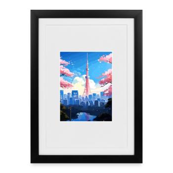 Japon Tokyo Voyage Affiche Souvenir Carte Postale Peinture - Affiche encadrée (27 × 37 cm) - noir - Devant