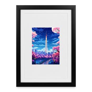 Japon Tokyo Voyage Affiche Souvenir Carte Postale Peinture - Affiche encadrée (27 × 37 cm) - noir - Devant