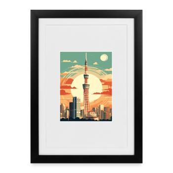 Japan Tokyo Travel Poster Souvenir Postcard Paint - Framed poster (27 × 37 cm) - black - Front