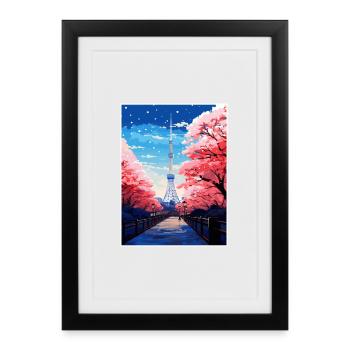 Japon Tokyo Voyage Affiche Souvenir Carte Postale Peinture - Affiche encadrée (27 × 37 cm) - noir - Devant