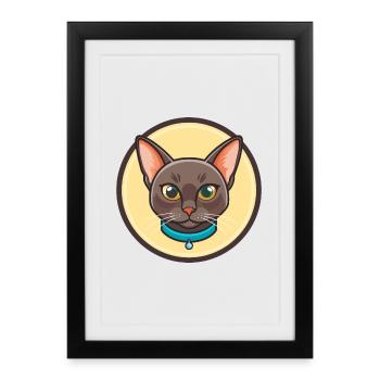 Bombay Chat Race Dessin animé Kawaii Animal Pet - Affiche encadrée (27 × 37 cm) - noir - Devant