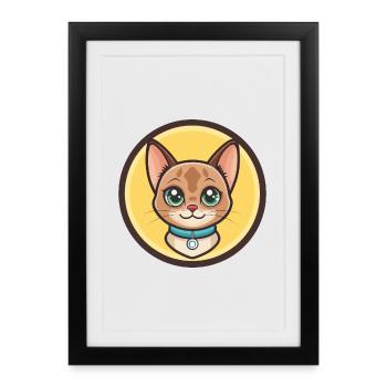 Brésilien Shorthair Chat Race Dessin Animé Kawaii Pet - Affiche encadrée (27 × 37 cm) - noir - Devant