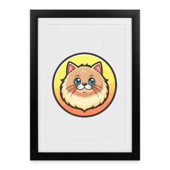 Chat Persan Race Dessin Animé Kawaii Animal Pet - Affiche encadrée (27 × 37 cm) - noir - Devant