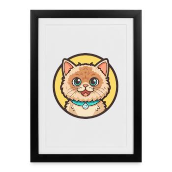 Selkirk Rex Chat Race Dessin animé Kawaii Animal Animal Pet - Affiche encadrée (27 × 37 cm) - noir - Devant