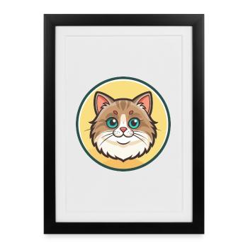 Siberian Cat Breed Cartoon Kawaii Animal Pet - Framed poster (27 × 37 cm) - black - Front