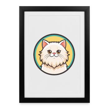 White Longhair Persian Cat Breed Cartoon Kawaii - Framed poster (27 × 37 cm) - black - Front