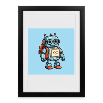 Little cute robot with school bag school enrollment - Framed poster (27 × 37 cm) - black - Front