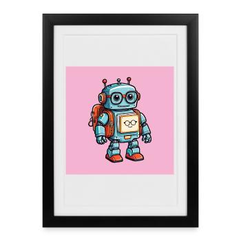 Little cute robot with school bag school enrollment - Framed poster (27 × 37 cm) - black - Front