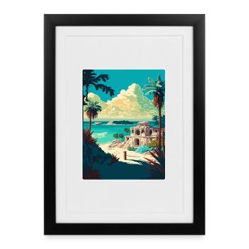 Tulum Travel Poster Souvenir WPA Postcard Painting - Framed poster (27 × 37 cm) - black - Front