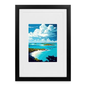 Barbuda Caribbean Travel Poster Souvenir Paint WPA - Framed poster (27 × 37 cm) - black - Front