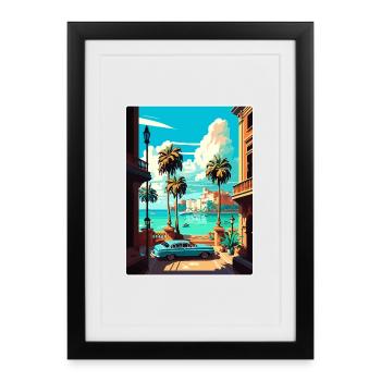 La Havane Caraïbes Voyage Affiche Souvenir Peinture WPA - Affiche encadrée (27 × 37 cm) - noir - Devant