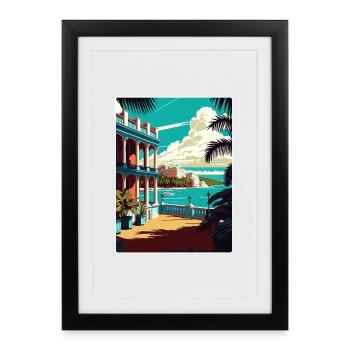 La Havane Caraïbes Voyage Affiche Souvenir Peinture WPA - Affiche encadrée (27 × 37 cm) - noir - Devant
