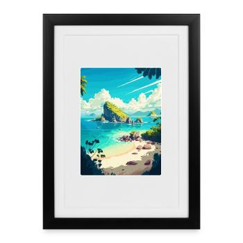 Bali Indonésie Voyage Affiche Souvenir Peinture WPA - Affiche encadrée (27 × 37 cm) - noir - Devant