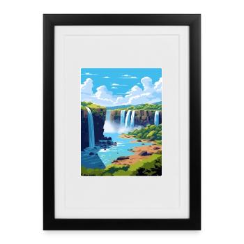 Iguazu Falls Travel Poster Souvenir Postcard Paint - Framed poster (27 × 37 cm) - black - Front