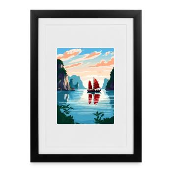 Ha Long Bay Vietnam Islands Travel Poster Souvenir - Framed poster (27 × 37 cm) - black - Front