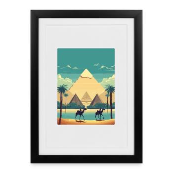 Cairo Egypt Great Pyramids Of Giza Travel Poster - Framed poster (27 × 37 cm) - black - Front