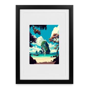 Krabi Thaïlande Thaïlande Affiche de voyage vintage thaïlandaise - Affiche encadrée (27 × 37 cm) - noir - Devant