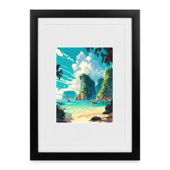 Phi Thailand Thai Travel Poster Souvenir Paint WPA - Framed poster (27 × 37 cm) - black - Front