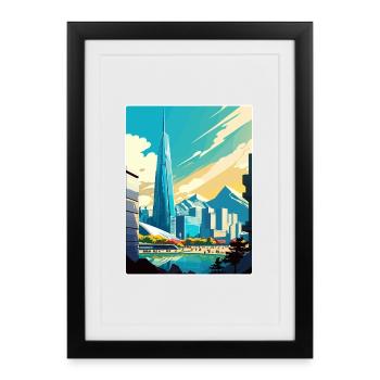 Séoul Corée du Sud Affiche de voyage Peinture Souvenir WPA - Affiche encadrée (27 × 37 cm) - noir - Devant
