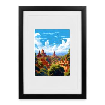 Old Bagan Myanmar Travel Poster Souvenir Paint WPA - Framed poster (27 × 37 cm) - black - Front