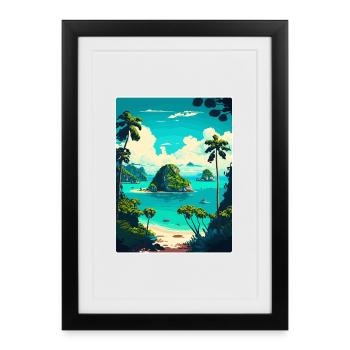 Bali Indonésie Voyage Affiche Souvenir Peinture WPA - Affiche encadrée (27 × 37 cm) - noir - Devant