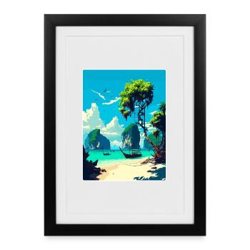 Phi Thailand Thai Travel Poster Souvenir Paint WPA - Framed poster (27 × 37 cm) - black - Front