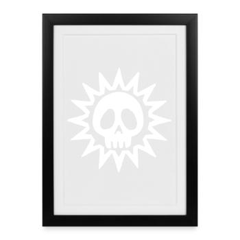 Tête de mort et soleil blanc - Affiche encadrée (27 × 37 cm) - noir - Devant