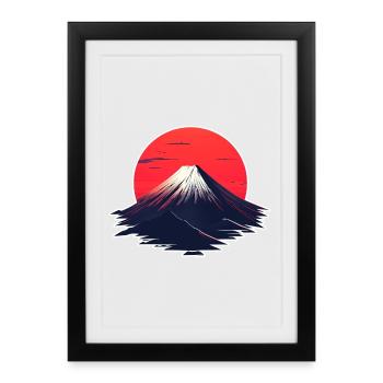 Coucher de soleil rouge au-dessus du volcan - Affiche encadrée (27 × 37 cm) - noir - Devant