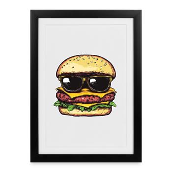 Burger mit Sonnenbrille – Pop Art - Gerahmtes Poster (27 × 37 cm) - Schwarz - Vorne