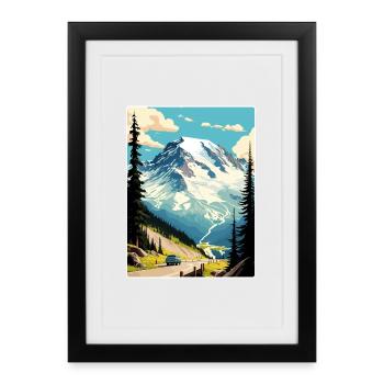 Mount Rainier National Park Travel Poster Souvenir - Framed poster (27 × 37 cm) - black - Front