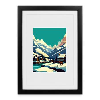 Verbier Station de ski Montagne Suisse Voyage WPA - Affiche encadrée (27 × 37 cm) - noir - Devant