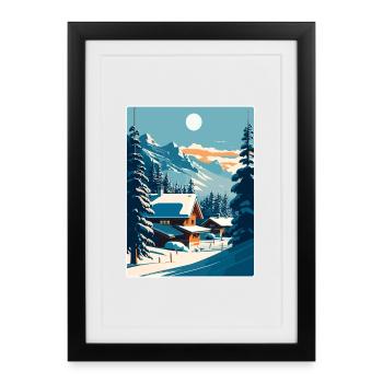 Kitzbuhel Ski Austria Travel Poster Souvenir WPA - Framed poster (27 × 37 cm) - black - Front