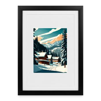 Gstaad Ski Ski Affiche de voyage suisse Souvenir WPA - Affiche encadrée (27 × 37 cm) - noir - Devant