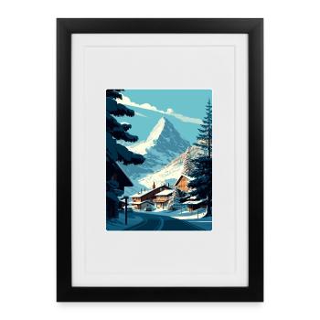 Zermatt Ski Ski Affiche de voyage Peinture souvenir WP - Affiche encadrée (27 × 37 cm) - noir - Devant