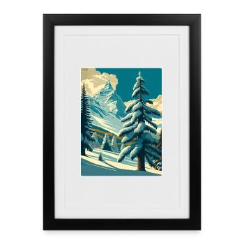 Zermatt Ski Ski Affiche de voyage Peinture souvenir WP - Affiche encadrée (27 × 37 cm) - noir - Devant