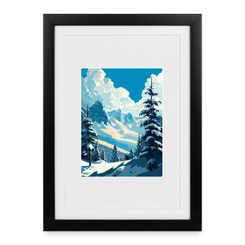 St Anton ski ski vintage voyage affiche souvenir - Affiche encadrée (27 × 37 cm) - noir - Devant