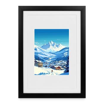 Chamonix Ski Ski Affiche de voyage vintage Souvenir - Affiche encadrée (27 × 37 cm) - noir - Devant