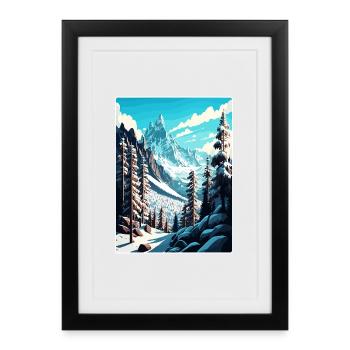 Chamonix Ski Ski Affiche de voyage vintage Souvenir - Affiche encadrée (27 × 37 cm) - noir - Devant