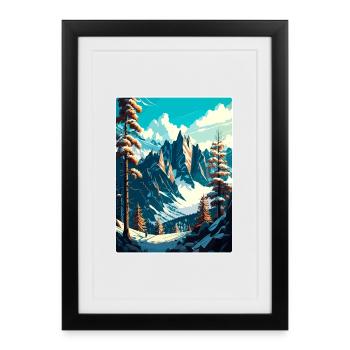 Chamonix Ski Ski Affiche de voyage vintage Souvenir - Affiche encadrée (27 × 37 cm) - noir - Devant