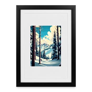 Aspen Ski Ski Voyage Affiche Peinture Souvenir WPA - Affiche encadrée (27 × 37 cm) - noir - Devant