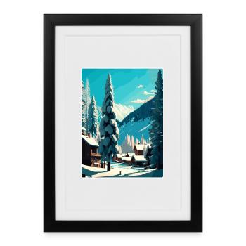 Val D Isère Ski Voyage Poster Peinture Souvenir WPA - Affiche encadrée (27 × 37 cm) - noir - Devant