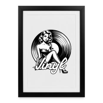 Disque vinyle musique femme cadeau - Affiche encadrée (27 × 37 cm) - noir - Devant