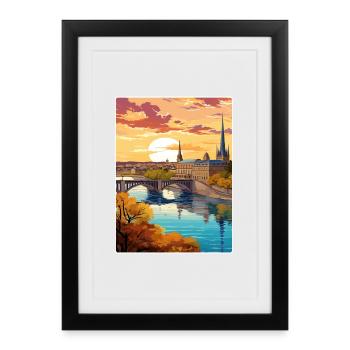 Lyon France Travel Poster Souvenir Postcard Paint - Framed poster (27 × 37 cm) - black - Front