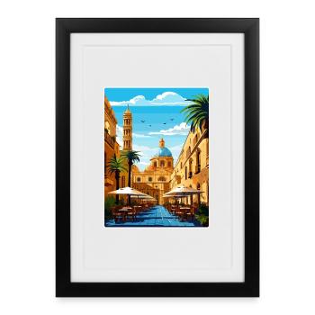 Palermo Sicily Town Italy Travel Poster Souvenir - Framed poster (27 × 37 cm) - black - Front