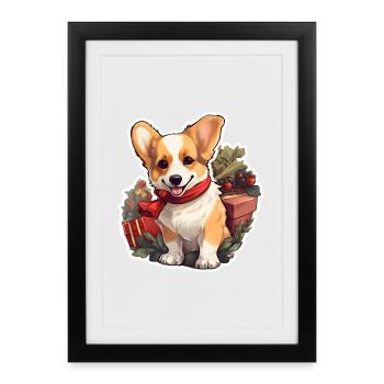 Christmas Corgi holly and gifts - Framed poster (27 × 37 cm) - black - Front