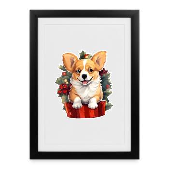 Merry Christmas Happy Corgi gift - Framed poster (27 × 37 cm) - black - Front