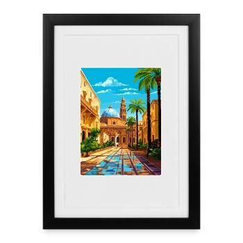 Palermo Sicily Town Italy Travel Poster Souvenir - Framed poster (27 × 37 cm) - black - Front