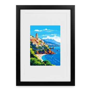 Amalfi Italy Travel Poster Souvenir Postcard Paint - Framed poster (27 × 37 cm) - black - Front