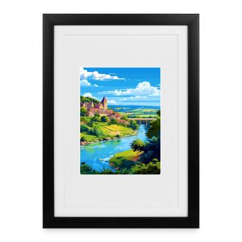 Dordogne France Affiche de voyage Peinture Souvenir WPA - Affiche encadrée (27 × 37 cm) - noir - Devant